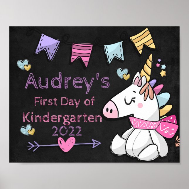 Unicorn & Stars First Day of School Chalkboard Poster (Front)
