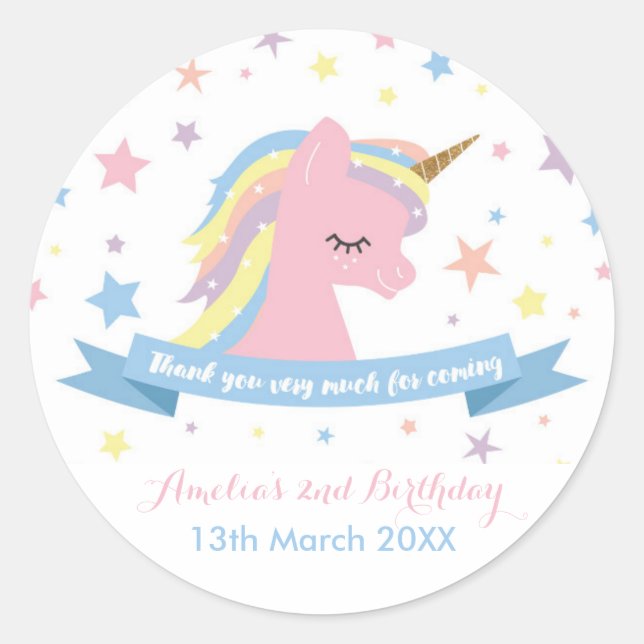 Unicorn stickers - birthday favor stickers (Front)