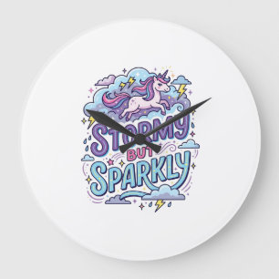 Unicorn Stormy but Sparkly Retro Style Cute Gift D Large Clock