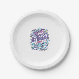 Unicorn Stormy but Sparkly Retro Style Cute Gift D Paper Plate