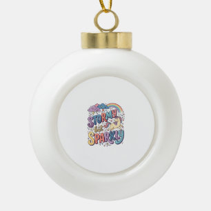 Unicorn Stormy but Sparkly Whimsical Merch Design_ Ceramic Ball Christmas Ornament