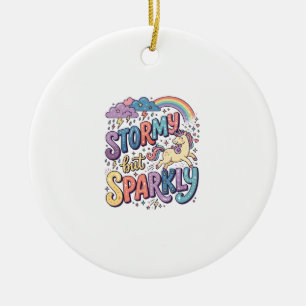 Unicorn Stormy but Sparkly Whimsical Merch Design_ Ceramic Tree Decoration