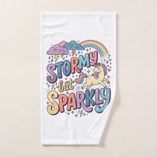 Unicorn Stormy but Sparkly Whimsical Merch Design_ Hand Towel