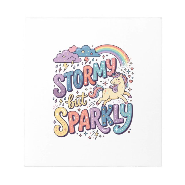 Unicorn Stormy but Sparkly Whimsical Merch Design_ Notepad (Front)