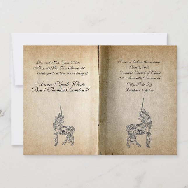 Unicorn Story Book Wedding Invitation (Front)