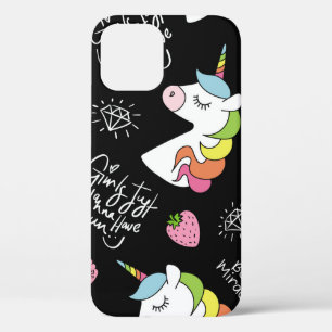 Unicorn, strawberry, pineapple, ice cream drawings iPhone 12 case