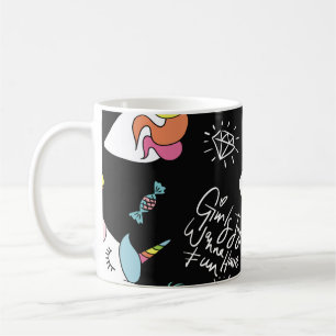 Unicorn, strawberry, pineapple, ice cream drawings coffee mug