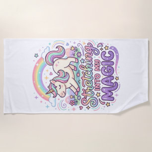Unicorn Stretching Into My Magic Bold Typography S Beach Towel