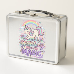 Unicorn Stretching Into My Magic Bold Typography S Metal Lunch Box
