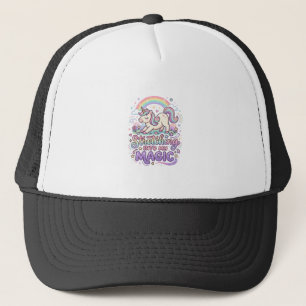 Unicorn Stretching Into My Magic Bold Typography S Trucker Hat