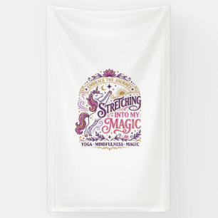 Unicorn Stretching Into My Magic Stylish White Bac Banner