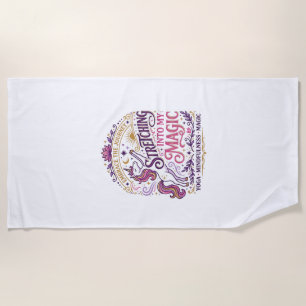 Unicorn Stretching Into My Magic Stylish White Bac Beach Towel