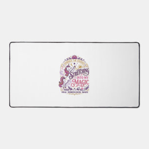 Unicorn Stretching Into My Magic Stylish White Bac Desk Mat