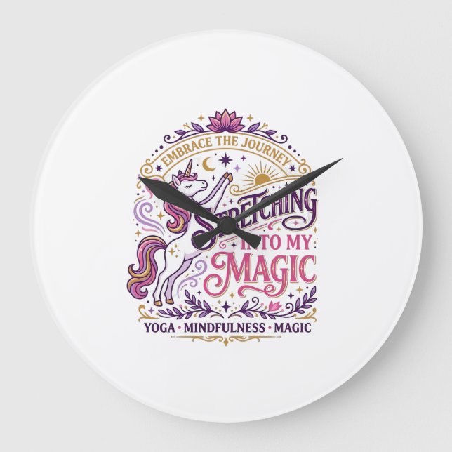 Unicorn Stretching Into My Magic Stylish White Bac Large Clock (Front)