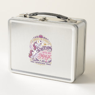 Unicorn Stretching Into My Magic Stylish White Bac Metal Lunch Box
