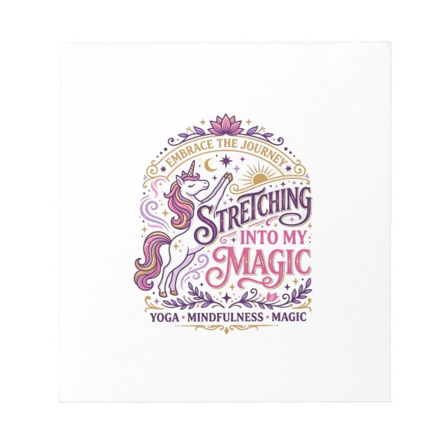 Unicorn Stretching Into My Magic Stylish White Bac Notepad (Front)