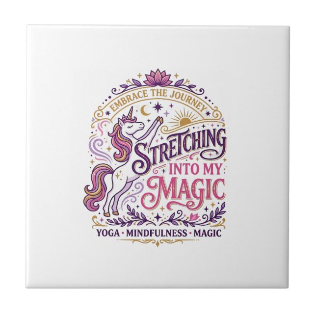 Unicorn Stretching Into My Magic Stylish White Bac Tile (Front)
