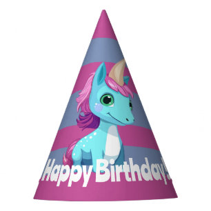 Unicorn Striped Birthday Party Hat