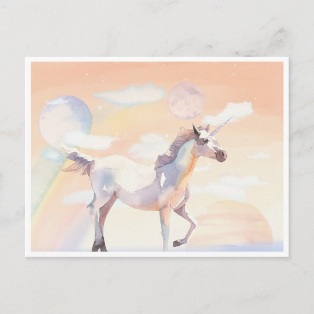 Unicorn Strolling The Clouds and Planets Postcard (Front)