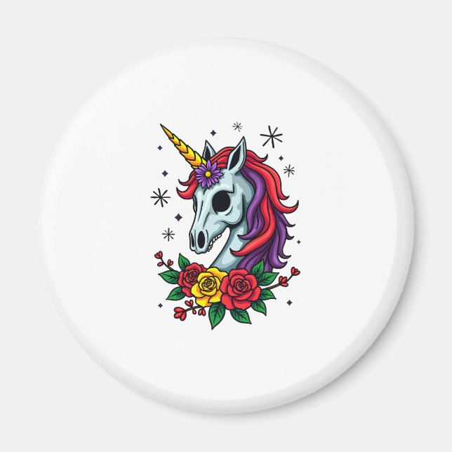 Unicorn Sugar Skull Mexican Art, Christmas T-Shirt Magnet (Front)