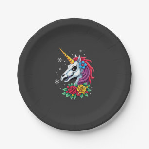 Unicorn Sugar Skull Mexican Art, Christmas T-Shirt Paper Plate