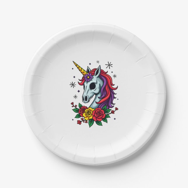 Unicorn Sugar Skull Mexican Art, Christmas T-Shirt Paper Plate (Front)