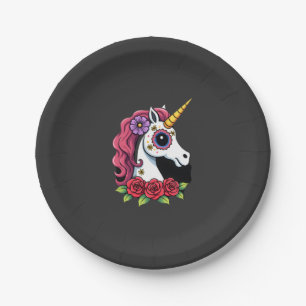 Unicorn Sugar Skull Mexican Art, Christmas T-Shirt Paper Plate