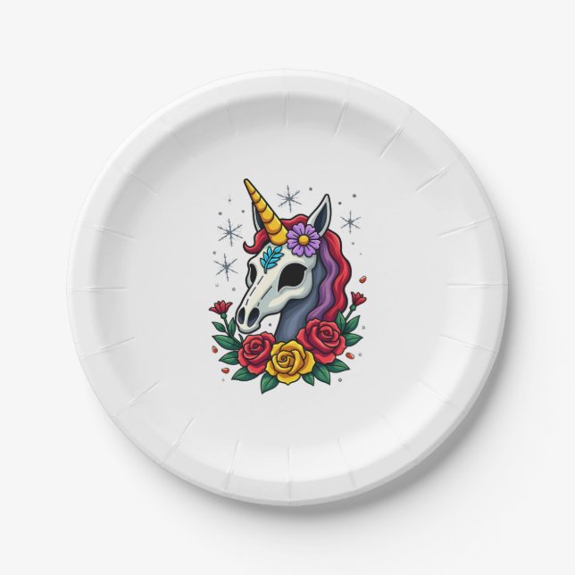 Unicorn Sugar Skull Mexican Art, Christmas T-Shirt Paper Plate (Front)