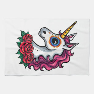 Unicorn Sugar Skull Mexican Art, Christmas T-Shirt Tea Towel