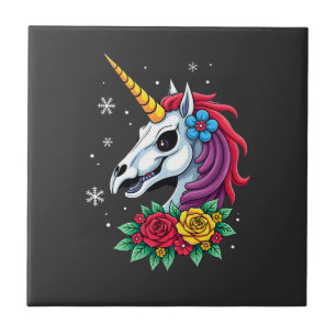 Unicorn Sugar Skull Mexican Art, Christmas T-Shirt Tile