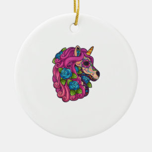 Unicorn Sugar Skull Mexico Calavera Dia De Los Mue Ceramic Tree Decoration