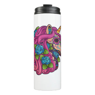 Unicorn Sugar Skull Mexico Calavera Dia De Los Mue Thermal Tumbler