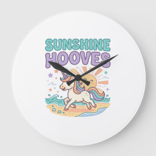Unicorn Sunshine Hooves Trendy Graphic Tee Design_ Large Clock