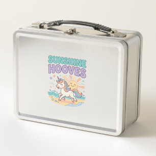 Unicorn Sunshine Hooves Trendy Graphic Tee Design_ Metal Lunch Box