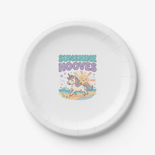 Unicorn Sunshine Hooves Trendy Graphic Tee Design_ Paper Plate