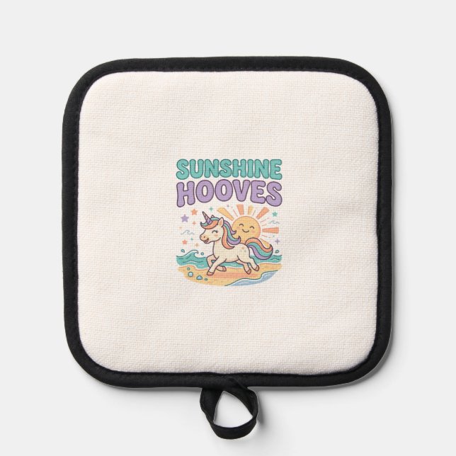 Unicorn Sunshine Hooves Trendy Graphic Tee Design_ Pot Holder (Front)