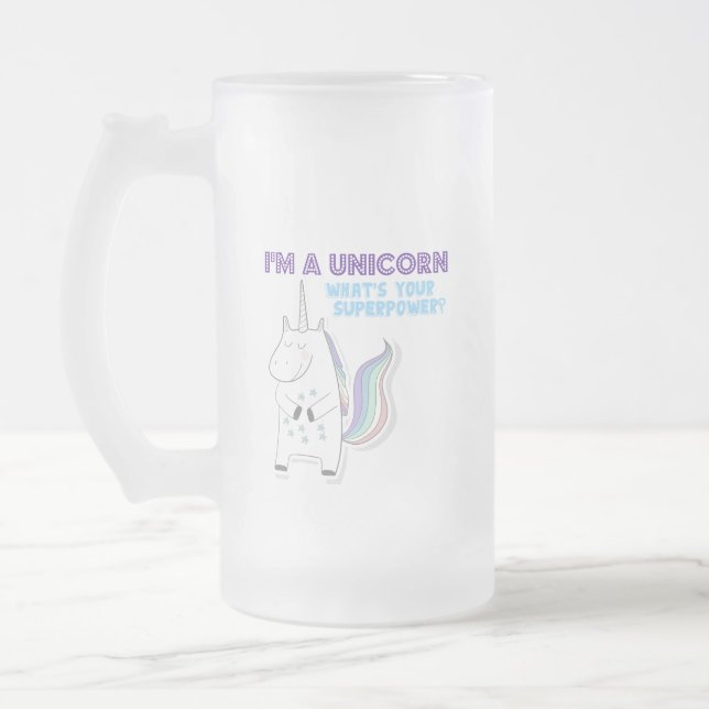 Unicorn Superpower Frosted Glass Beer Mug (Left)