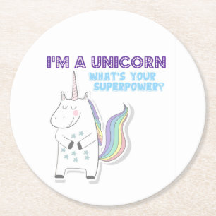 Unicorn Superpower Round Paper Coaster
