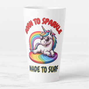 Unicorn Surfer Rainbow Surfing Cool Latte Mug