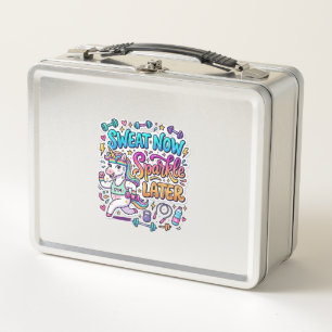 Unicorn Sweat Now Sparkle Later Gift Idea Vector D Metal Lunch Box