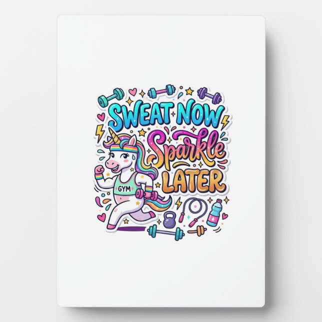 Unicorn Sweat Now Sparkle Later Gift Idea Vector D Plaque (Front)