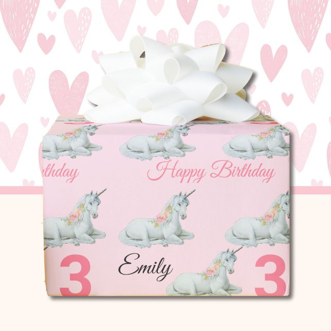 UNICORN Sweet Little Girl's Name Birthday Wrapping Paper (Creator Uploaded)