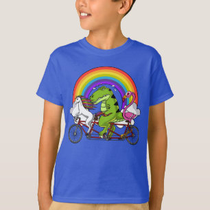 Unicorn T-Rex Dinosaur Flamingo Riding Bicycle T-Shirt