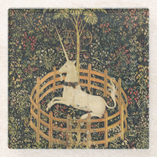 Unicorn Tapestries Captivity Mediaeval Tapestry Glass Coaster