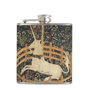 Unicorn Tapestries Captivity Mediaeval Tapestry Hip Flask