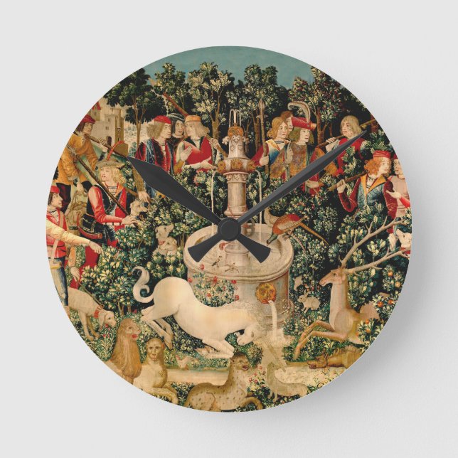 Unicorn Tapestries Found Legend Myth Medieval Art  Round Clock (Front)