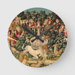 Unicorn Tapestries Found Legend Myth Medieval Art  Round Clock