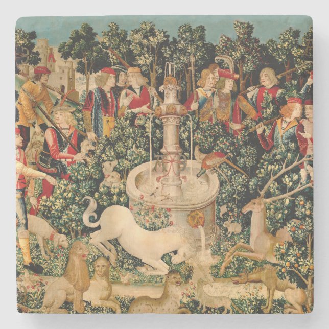 Unicorn Tapestries Found Legend Mythical Stone Coaster (Front)