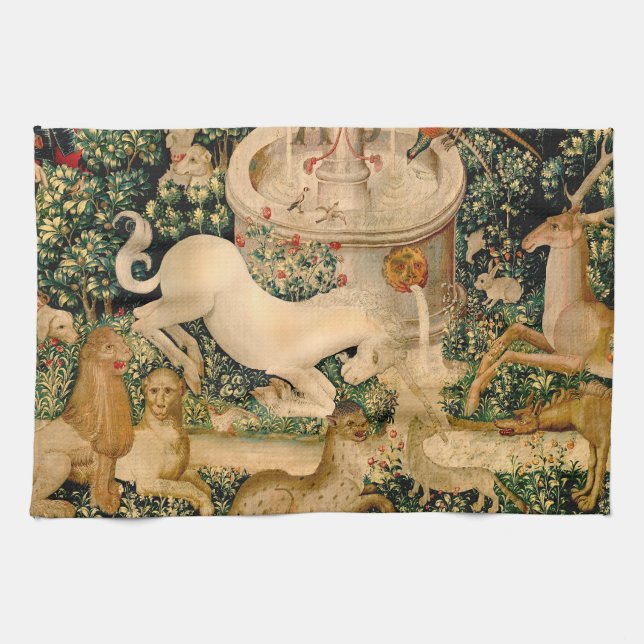 Unicorn Tapestries Found Legend Mythical Tea Towel (Horizontal)