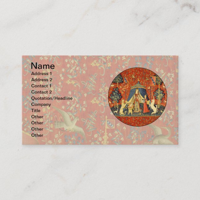 Unicorn Tapestries Lady Legend Mediaeval Business Card (Front)